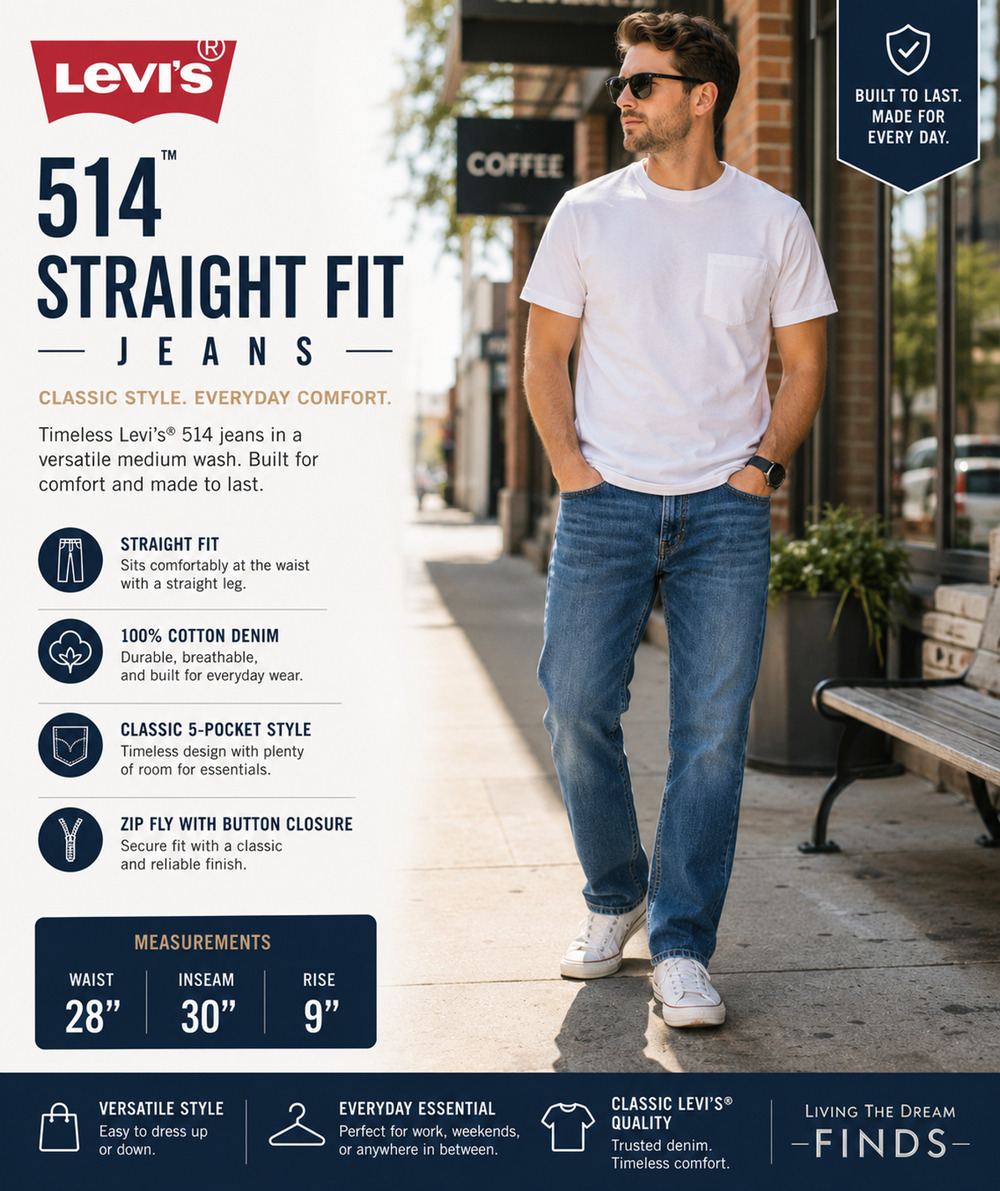Levi's 514 Straight Fit Jeans Men's W28 L30 Medium Wash Blue Denim